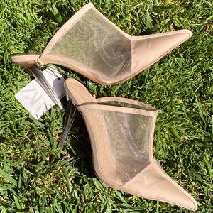 Zara Nude Point Mesh Clear Heels 🤍